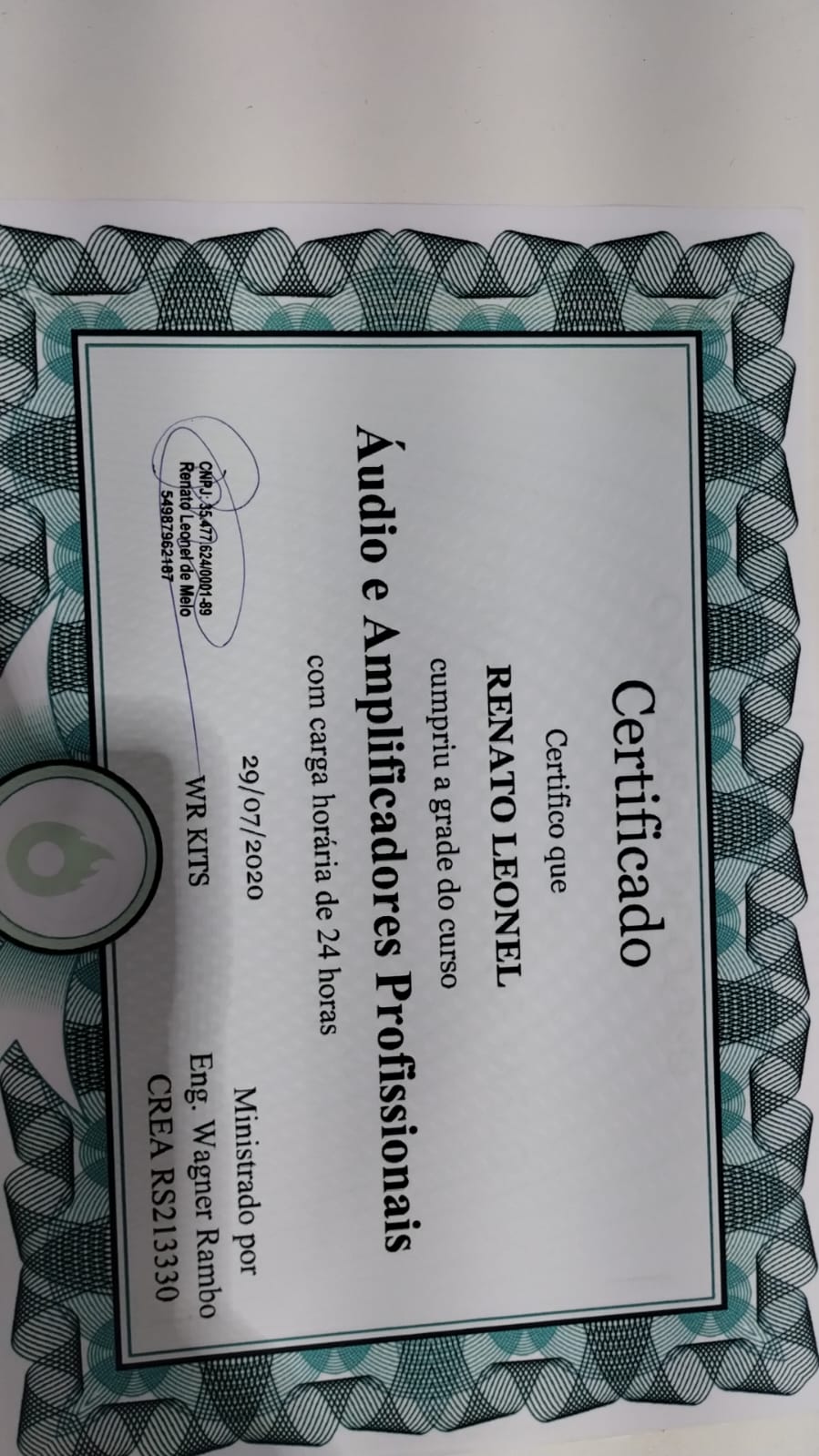 Certificado Áudio e Amplificadores Profissionais