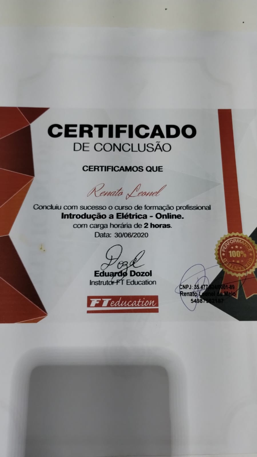 Certificado Introdução à Elétrica