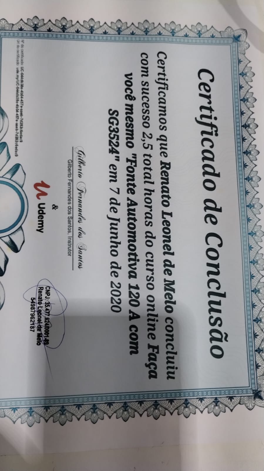 Certificado Fonte Automotiva