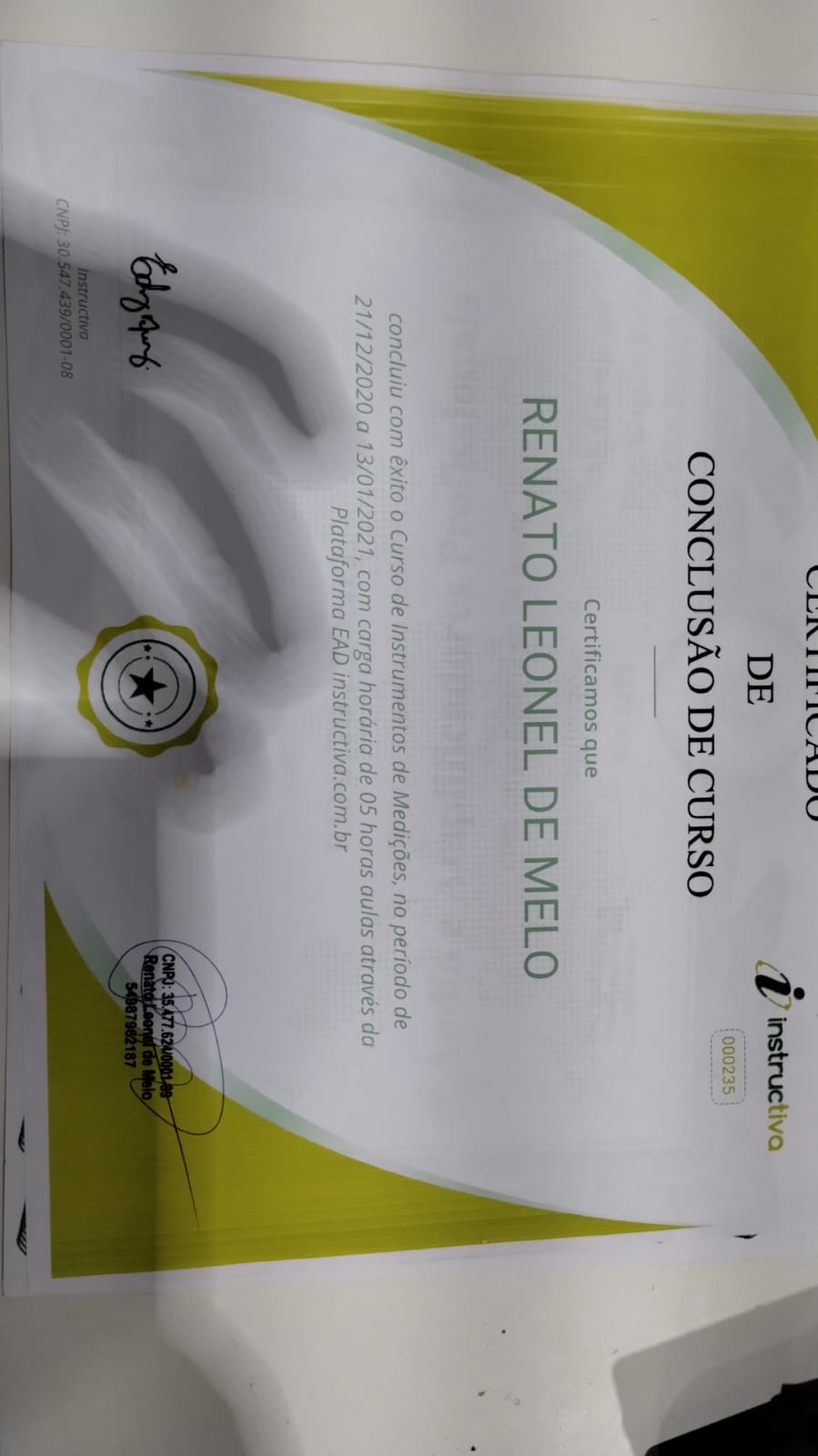 Certificado Instrumentos de Medições
